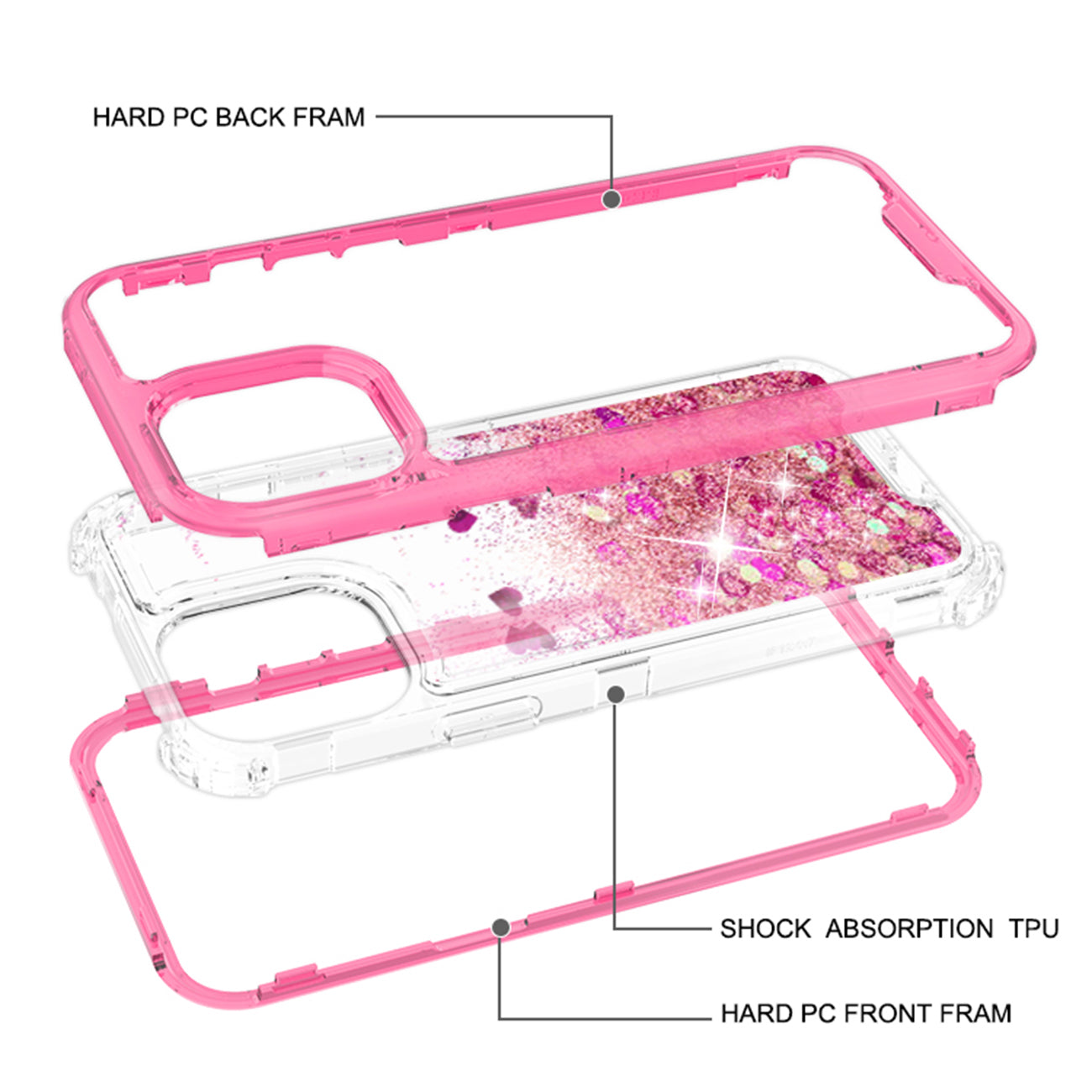 Case Moving Quicksand Apple iPhone 12 Pro Max Glitter Black And Hot Pink Color
