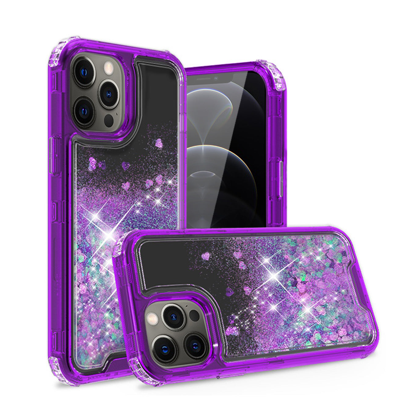 Case Moving Quicksand Apple iPhone 12 Pro Max Glitter Purple And Black Color