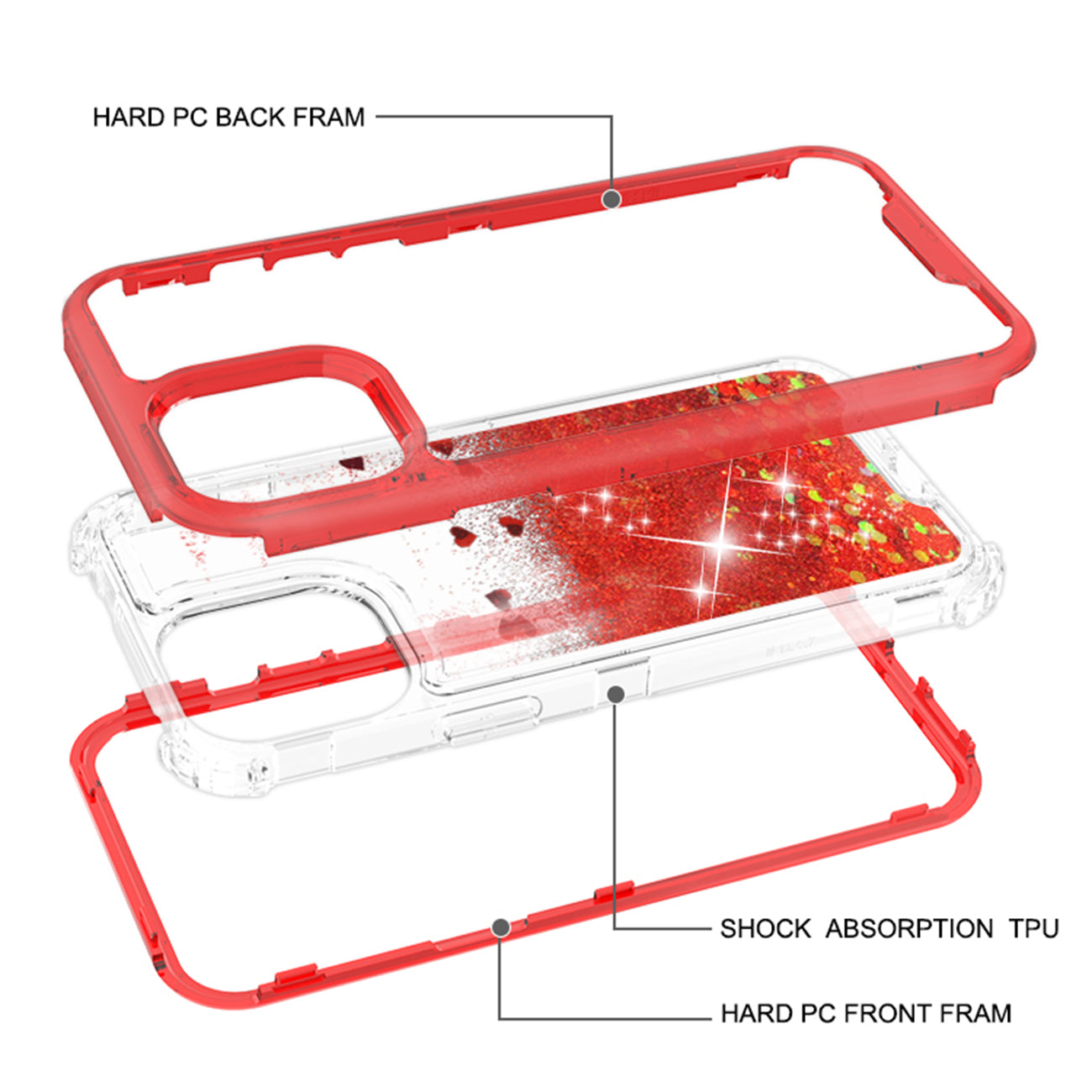 Case Moving Quicksand Apple iPhone 12 Pro Max Glitter Red And Black Color