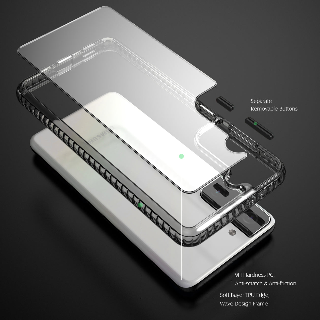 Case Bumper TPU Shockproof With Embedded Coil Samsung Galaxy S21/ S30 Plus Black Color