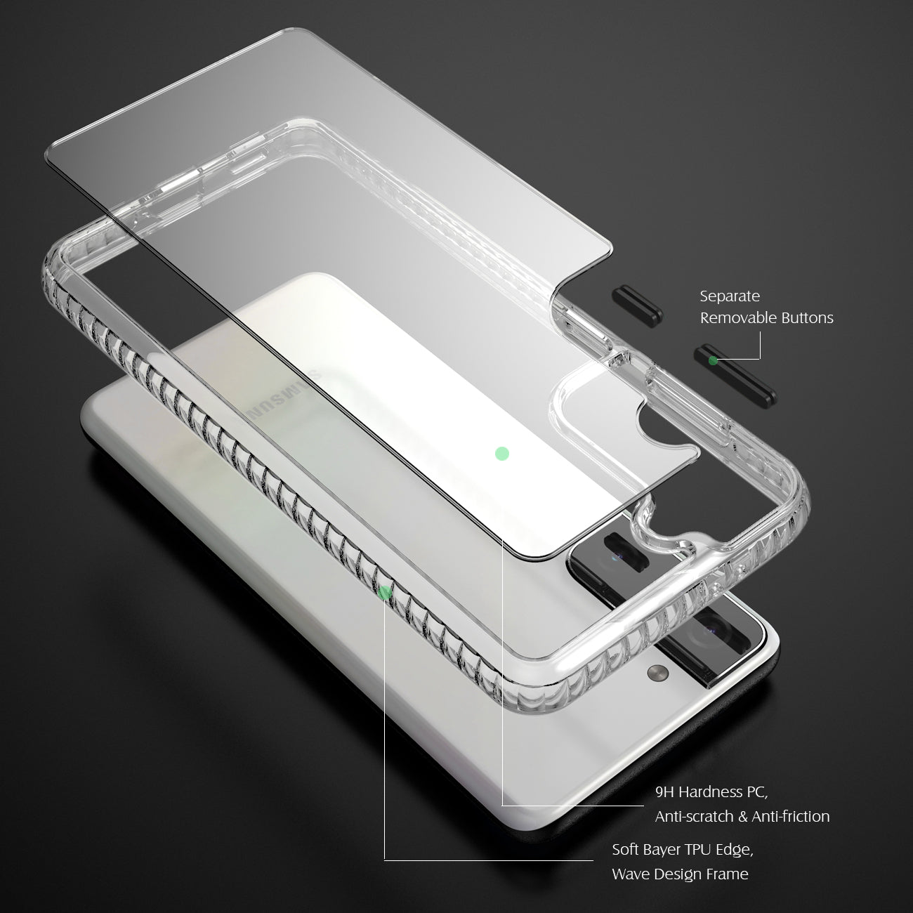 Case Bumper TPU Shockproof With Embedded Coil Samsung Galaxy S21/ S30 Plus Clear Black Color