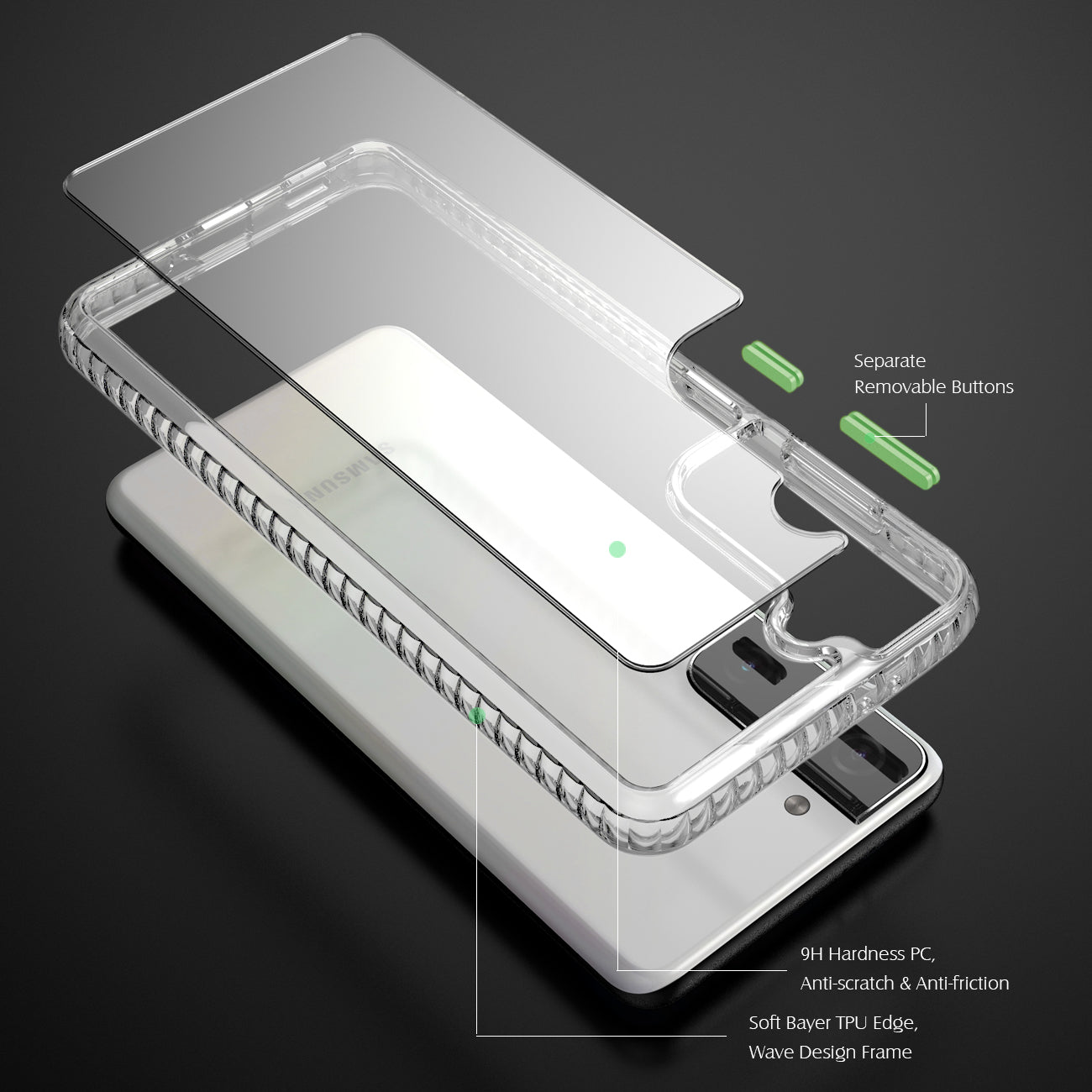 Case Bumper TPU Shockproof With Embedded Coil Samsung Galaxy S21/ S30 Plus Clear Green Color