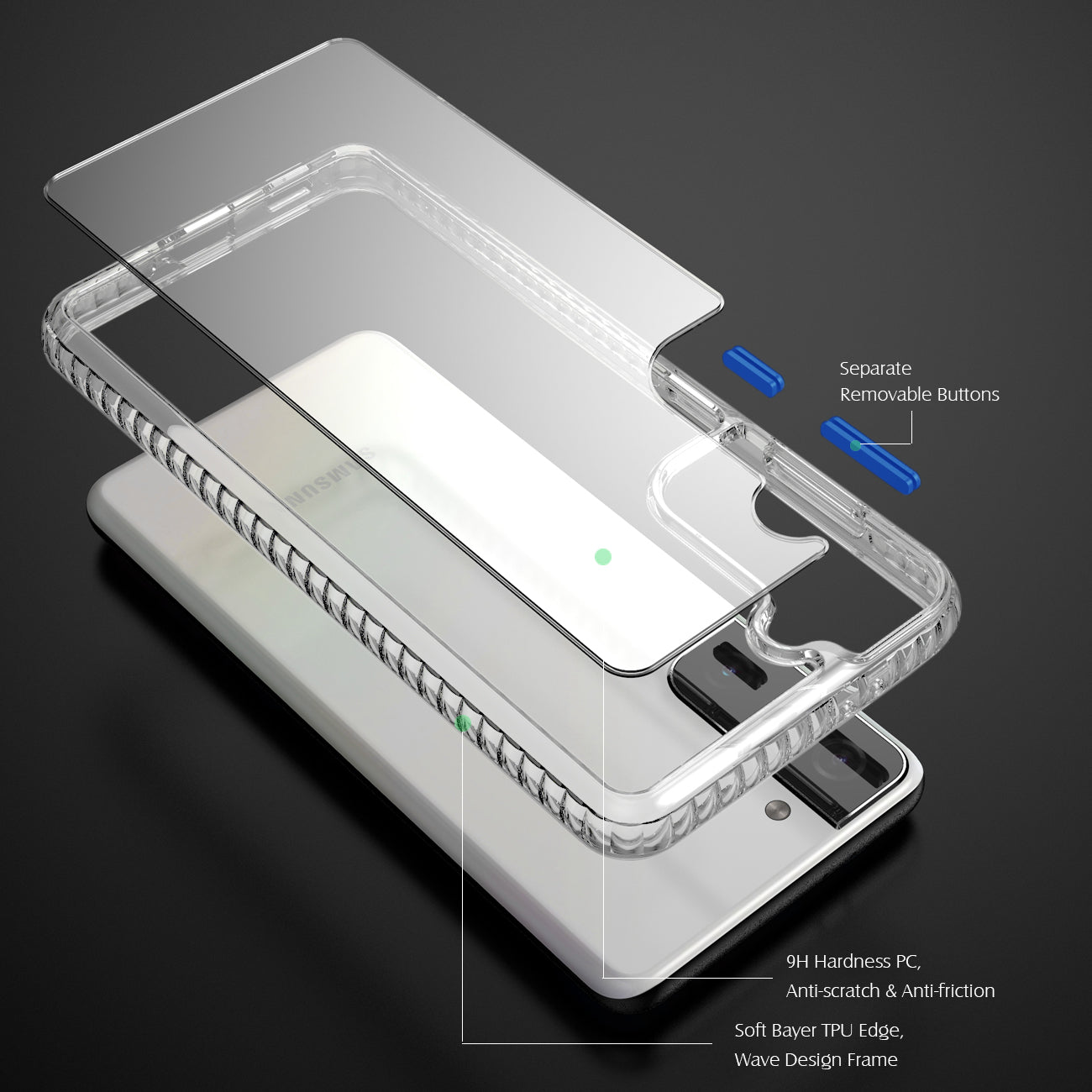 Case Bumper TPU Shockproof With Embedded Coil Samsung Galaxy S21/ S30 Plus Golden Navy Color