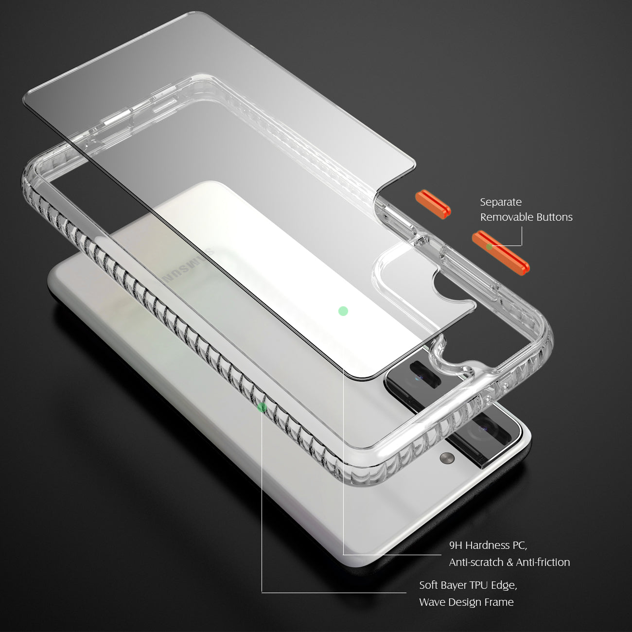 Case Bumper TPU Shockproof With Embedded Coil Samsung Galaxy S21/ S30 Plus Clear Orange Color
