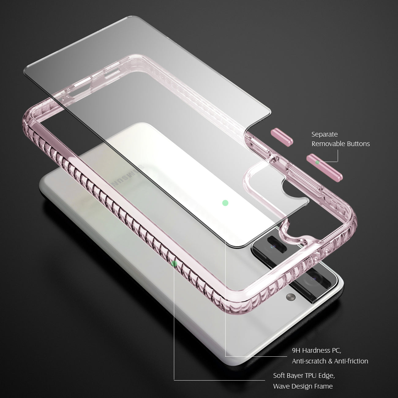 Case Bumper TPU Shockproof With Embedded Coil Samsung Galaxy S21/ S30 Plus Black And Pink Color