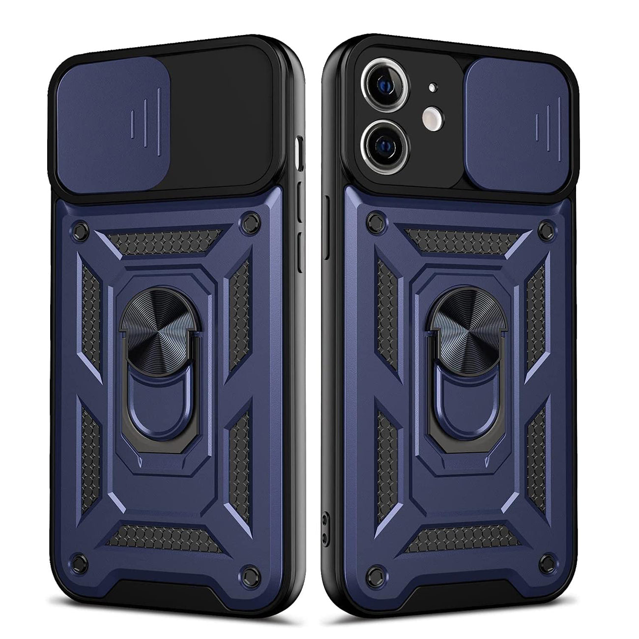 Kickstand Ring Holder with Slide Camera Cover TPU Shockproof Case and Magnetic Car Mount for APPLE IPHONE 12/IPHONE 12 PRO In Blue