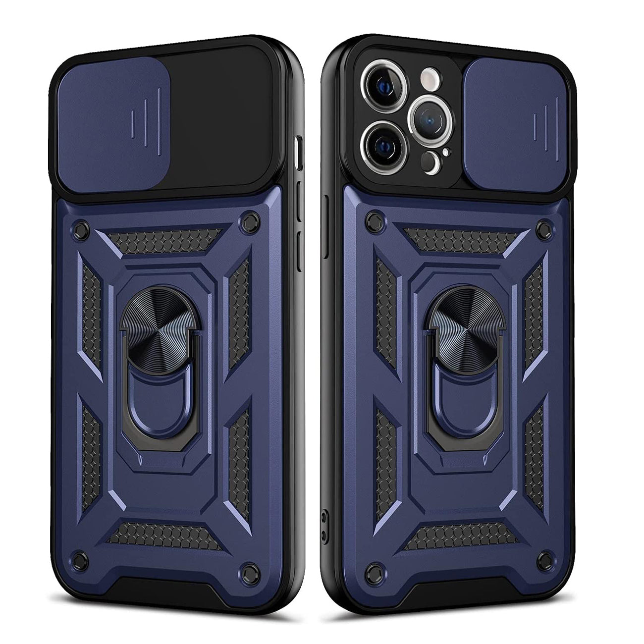 Kickstand Ring Holder with Slide Camera Cover TPU Shockproof Case and Magnetic Car Mount for APPLE IPHONE 12/IPHONE 12 PRO In Blue
