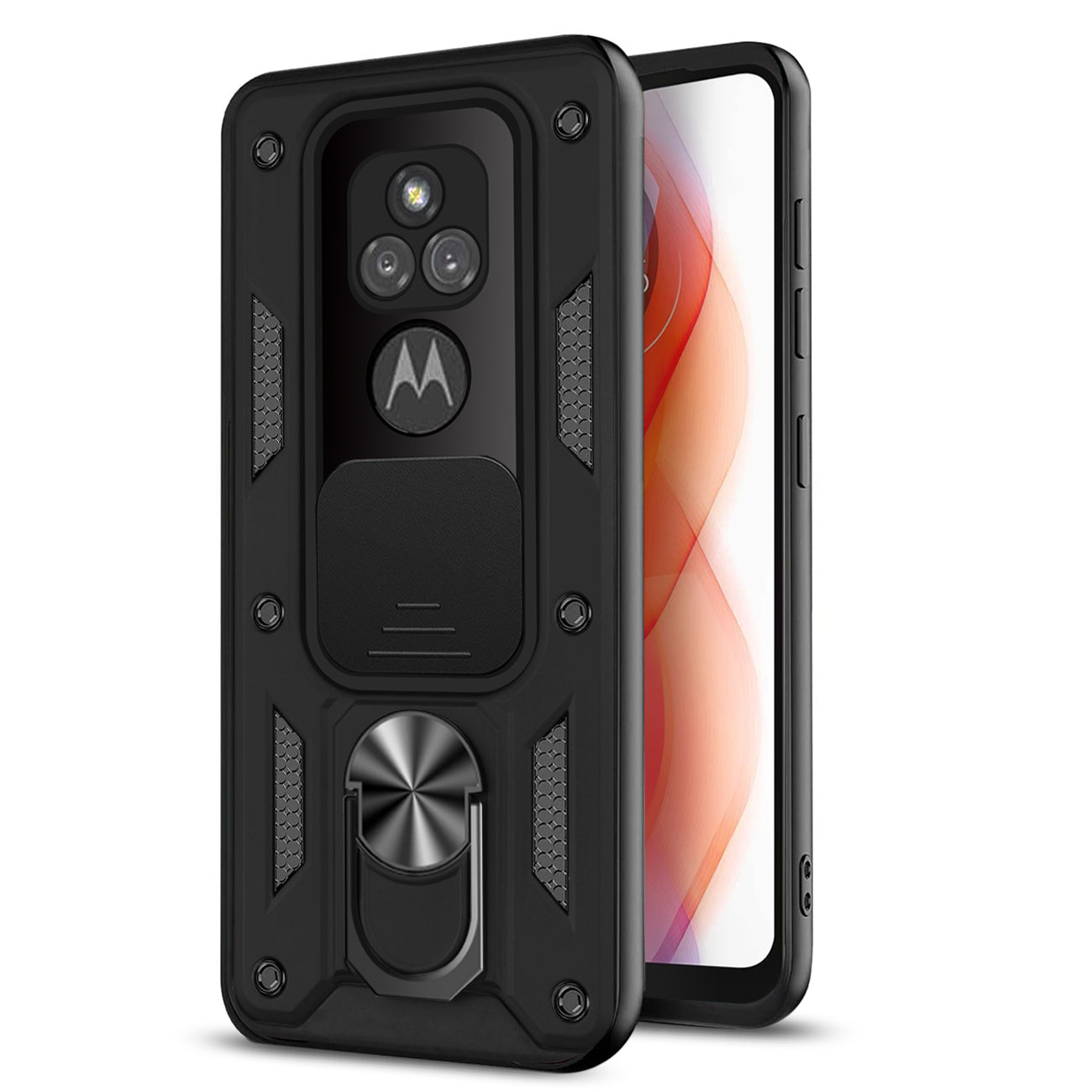 Kickstand Ring Holder with Slide Camera Cover TPU Shockproof Case and Magnetic Car Mount for MOTOROLA G
