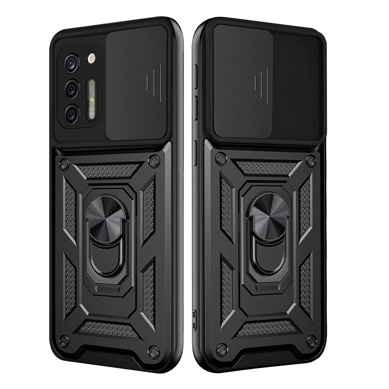 Case TPU Shockproof Kickstand Ring Holder Slide Camera Cover Magnetic Car Mount Motorola G Stylus Black Color
