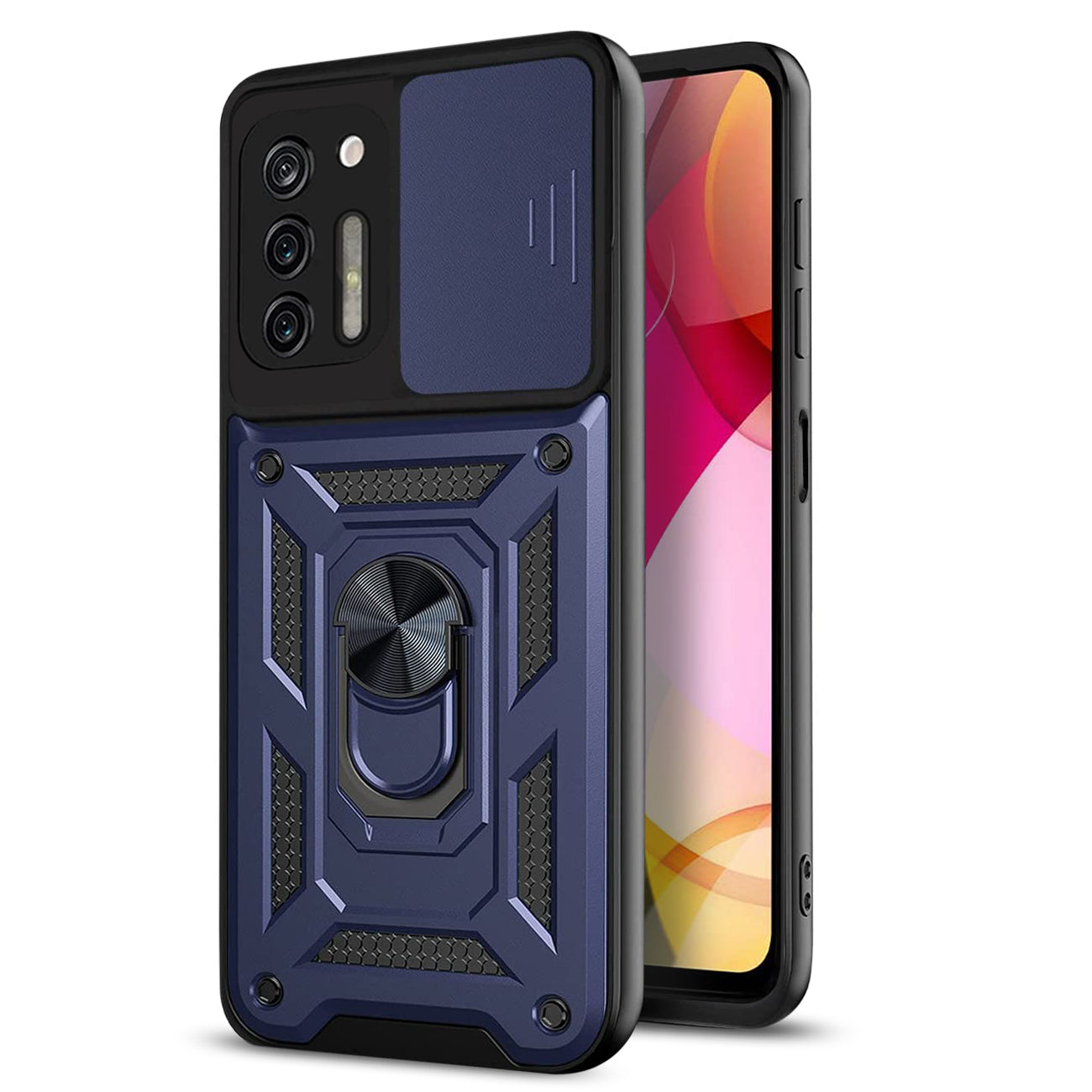 Case TPU Shockproof Kickstand Ring Holder Slide Camera Cover Magnetic Car Mount Motorola G Stylus Blue Color