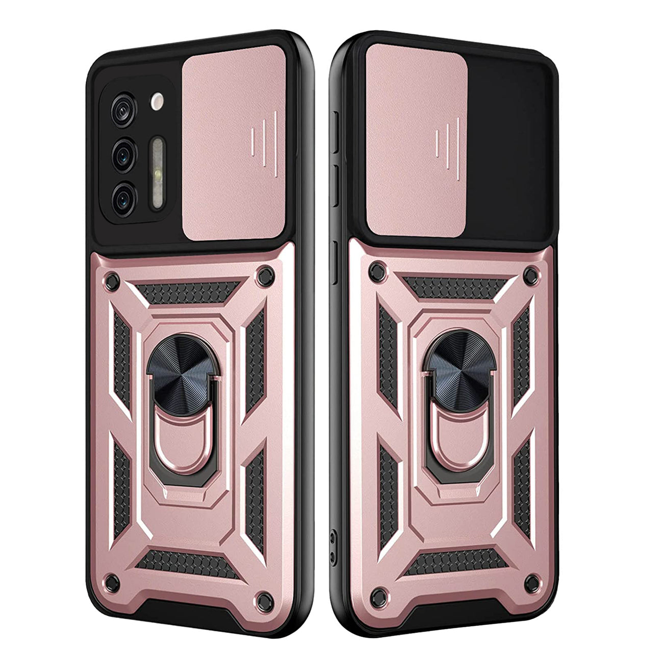 Case TPU Shockproof Kickstand Ring Holder Slide Camera Cover Magnetic Car Mount Motorola G Stylus Rose Gold Color
