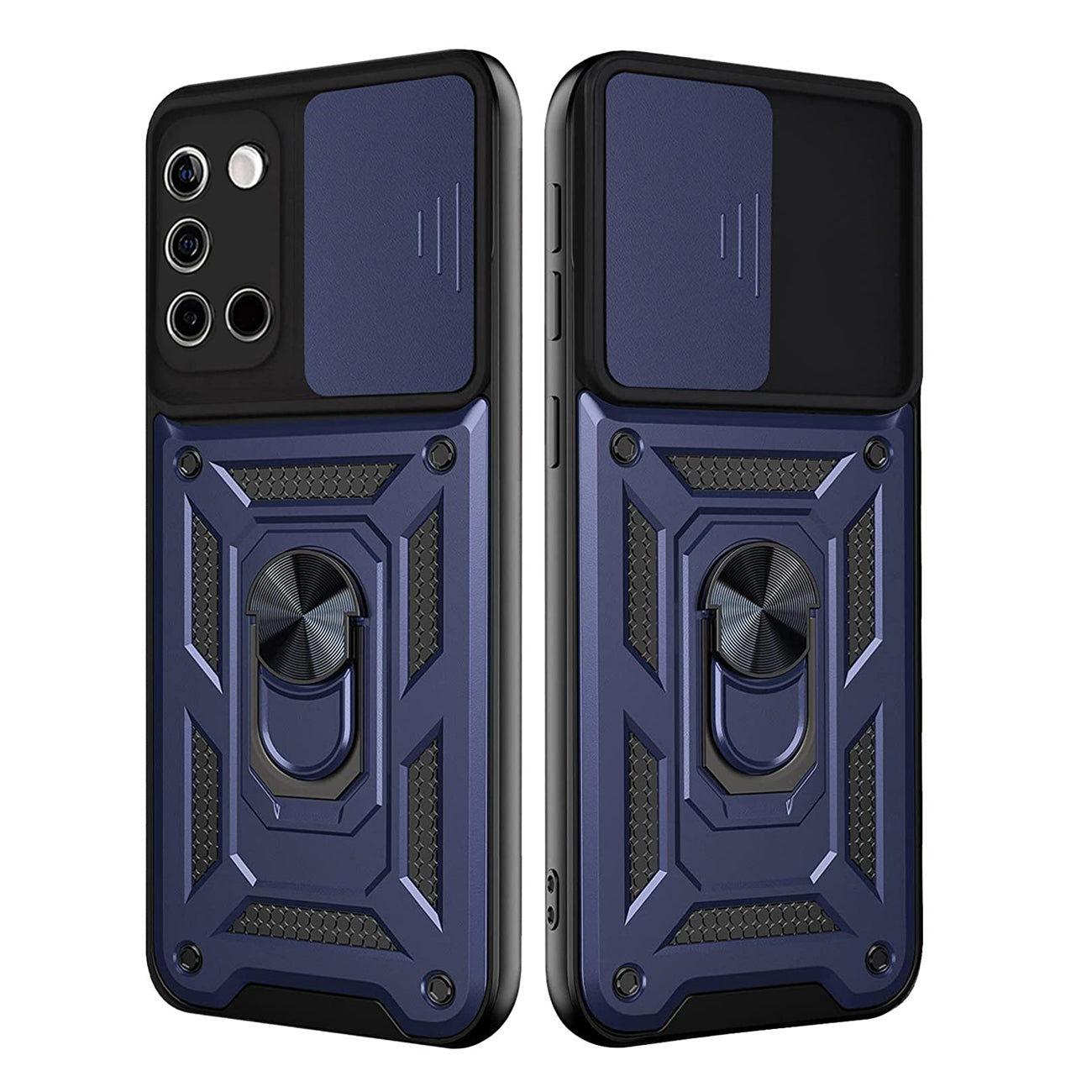 Kickstand Ring Holder with Slide Camera Cover TPU Shockproof Case and Magnetic Car Mount for SAMSUNG GALAXY A02S In Blue