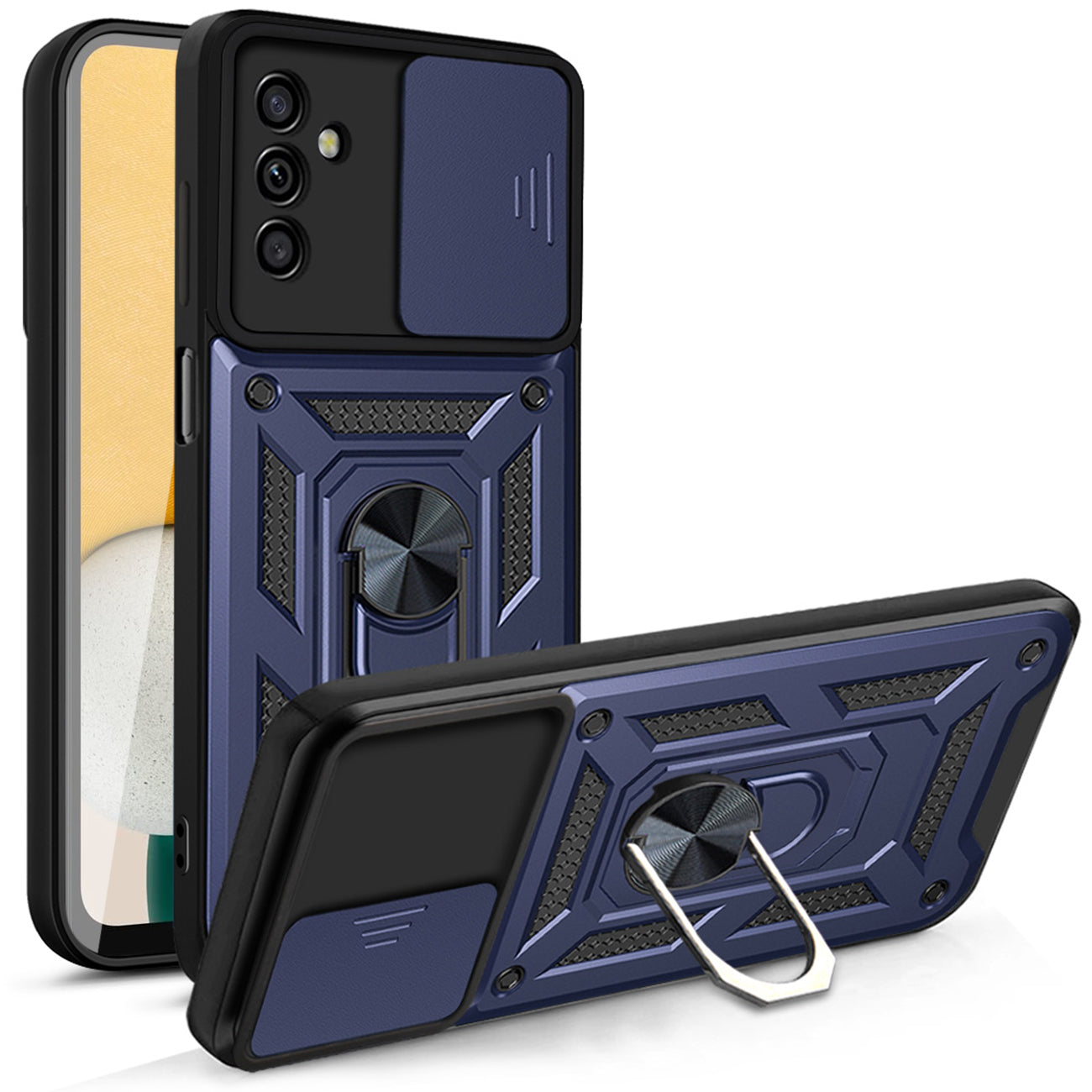 Kickstand Ring Holder with Slide Camera Cover TPU Magnetic Car Mount for GALAXY A13 5G/A04S In Blue