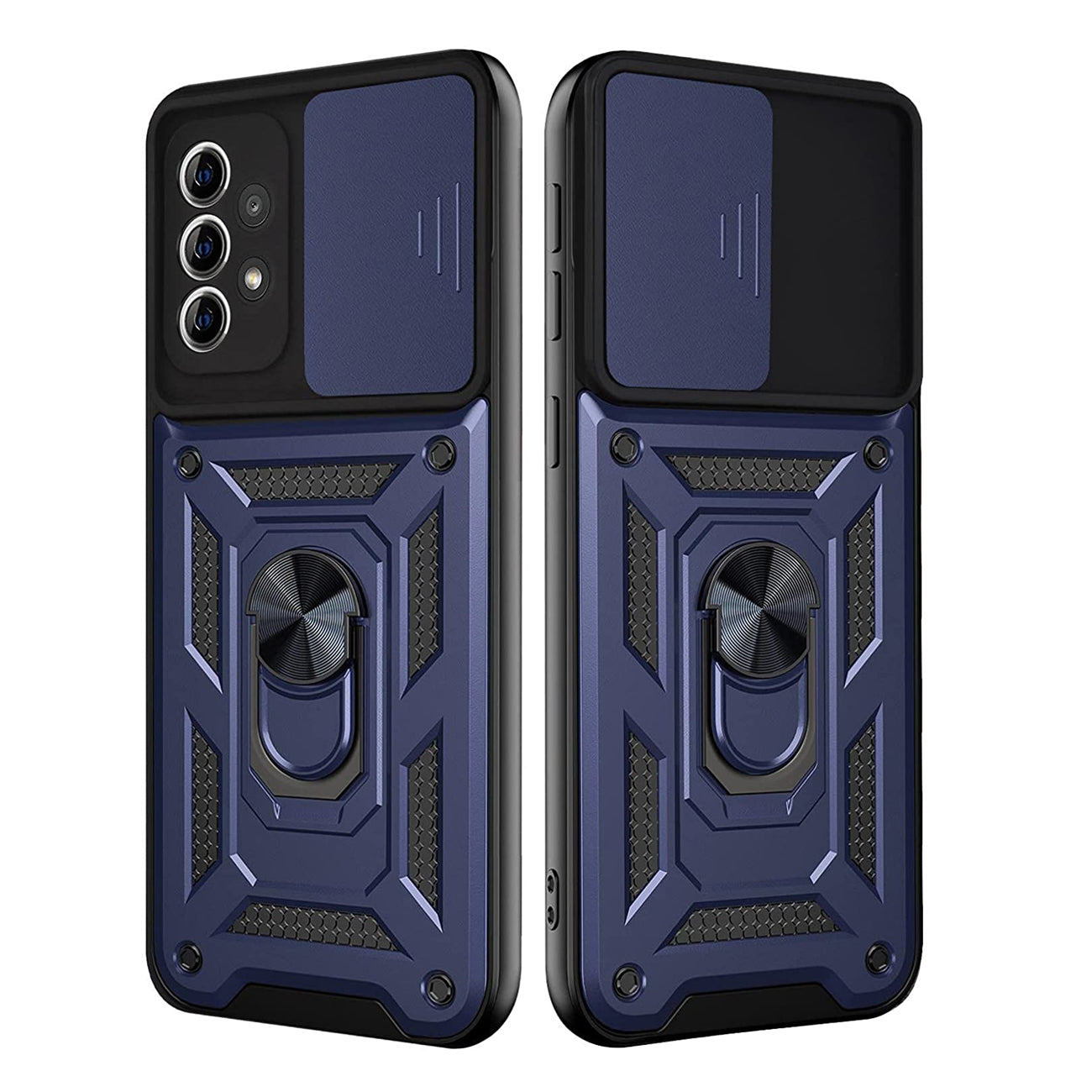 Kickstand Ring Holder with Slide Camera Cover TPU Shockproof Case and Magnetic Car Mount for SAMSUNG GALAXY A32 5G In Blue