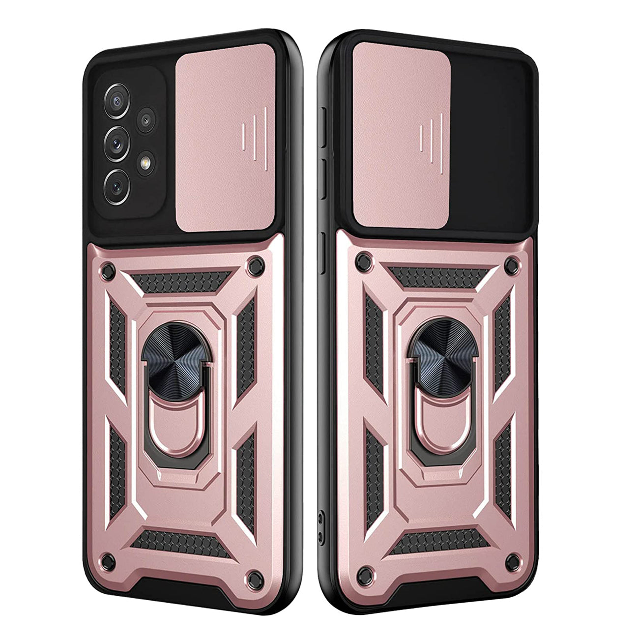 Kickstand Ring Holder with Slide Camera Cover TPU Shockproof Case and Magnetic Car Mount for SAMSUNG GALAXY A32 5G In Rose Gold