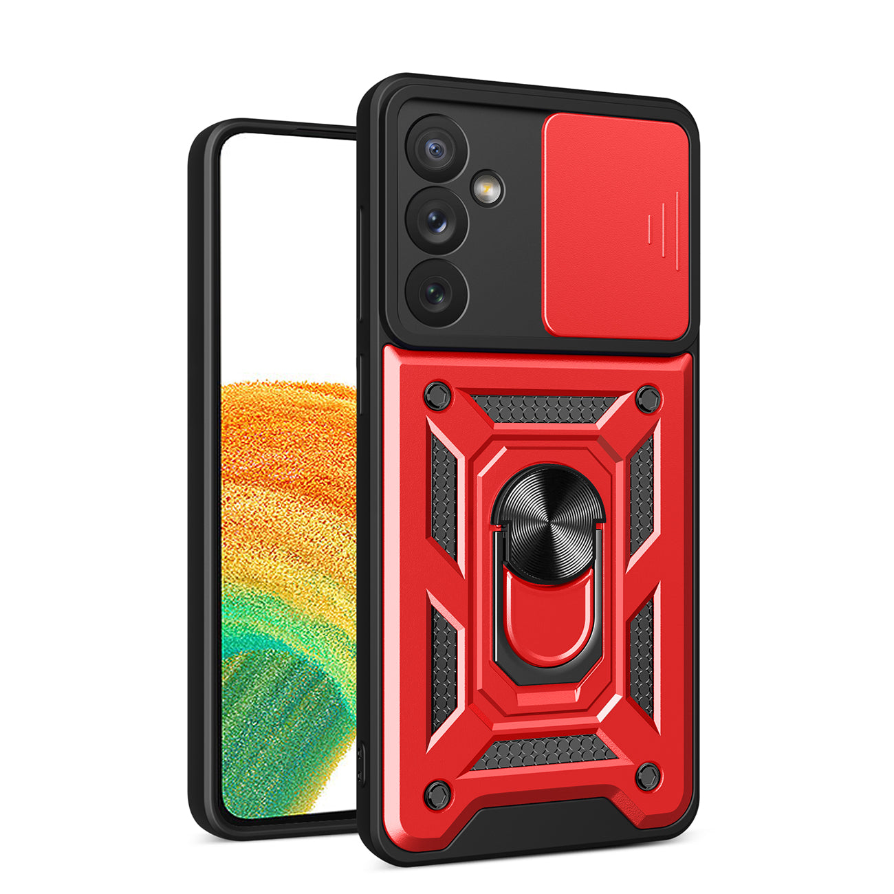Kickstand Ring Holder with Slide Camera Cover TPU Magnetic Car Mount for GALAXY A34 5G In Red