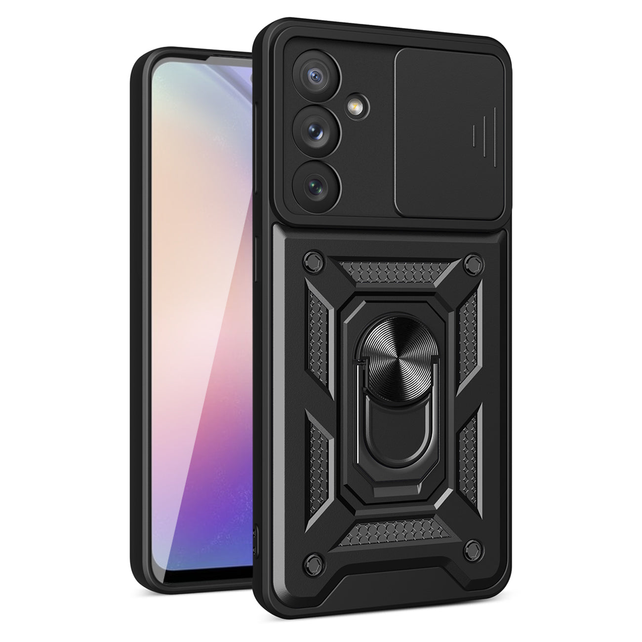 Kickstand Ring Holder with Slide Camera Cover TPU Magnetic Car Mount for GALAXY A54 5G In Black