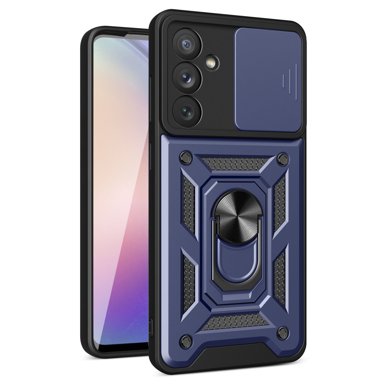 Kickstand Ring Holder with Slide Camera Cover TPU Magnetic Car Mount for GALAXY A54 5G In Blue