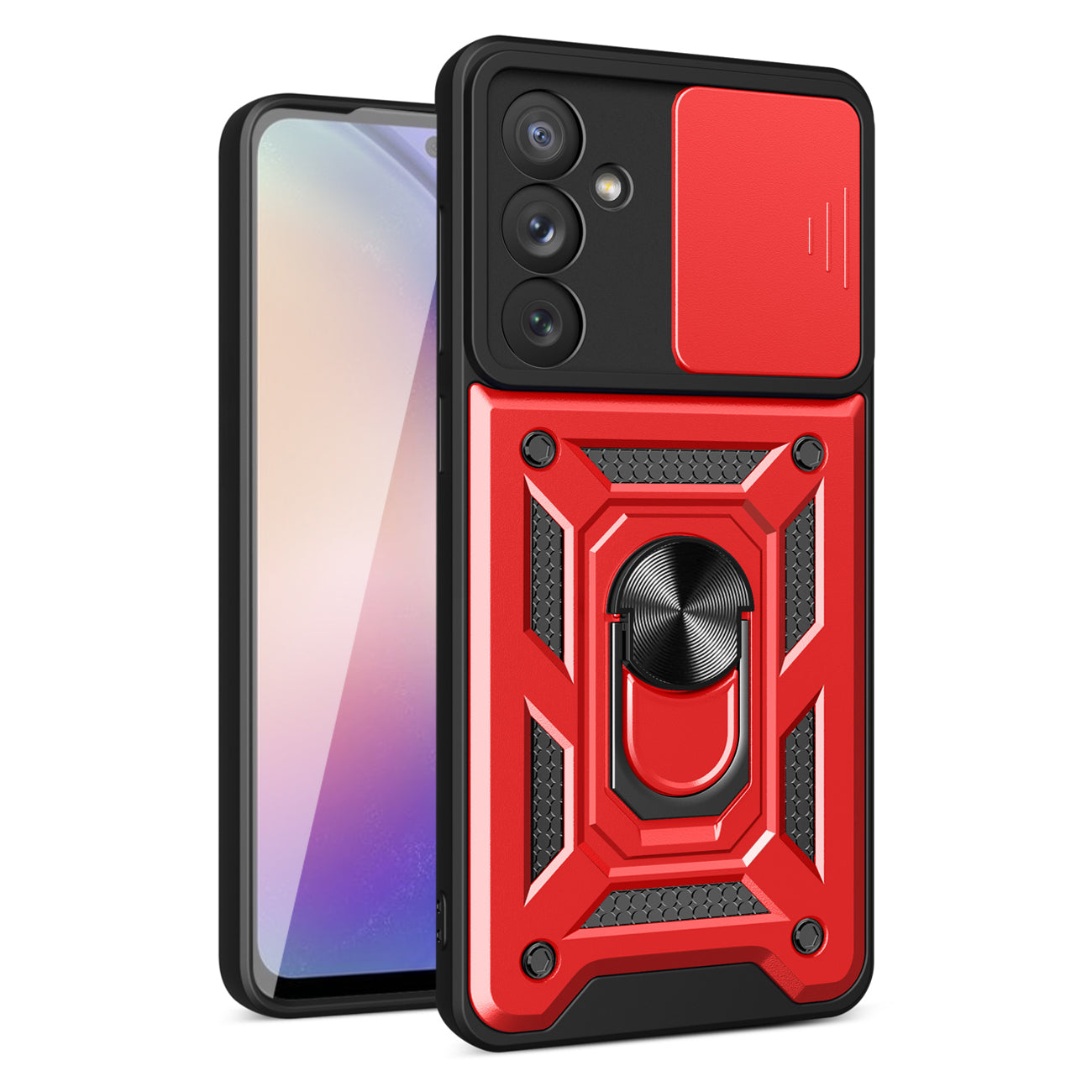 Kickstand Ring Holder with Slide Camera Cover TPU Magnetic Car Mount for GALAXY A54 5G In Red