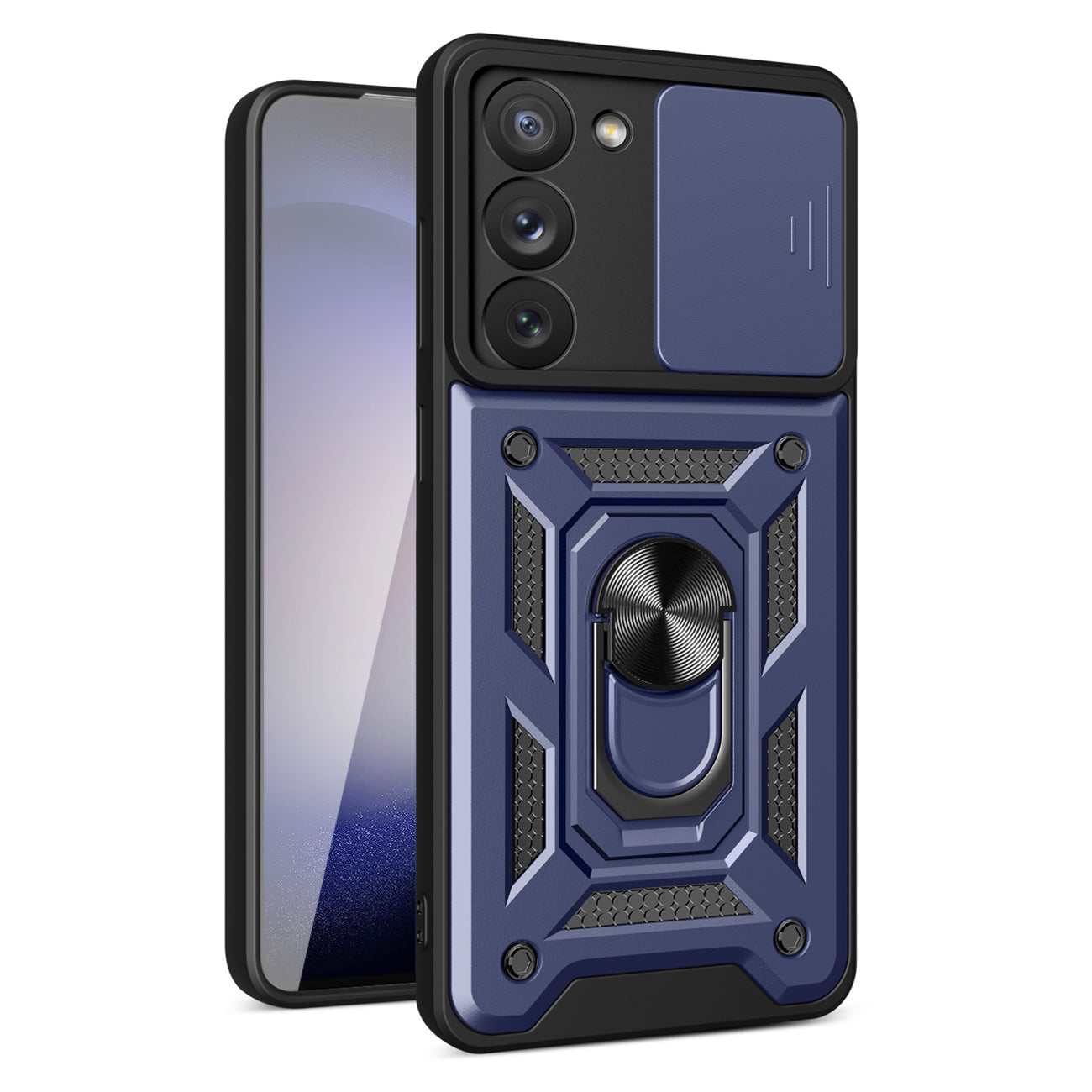 Kickstand Ring Holder with Slide Camera Cover TPU Magnetic Car Mount for GALAXY S23 PLUS In Blue