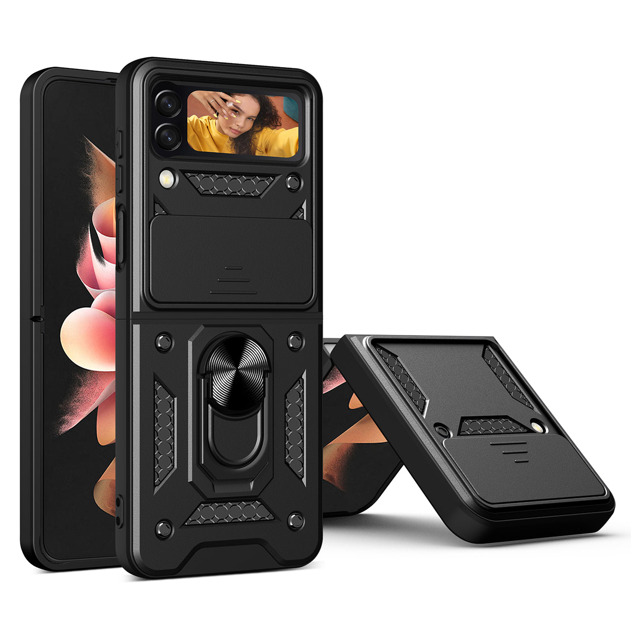 Kickstand Ring Holder TPU Magnetic Car Mount for SAMSUNG GALAXY Z FLIP 4 In Black