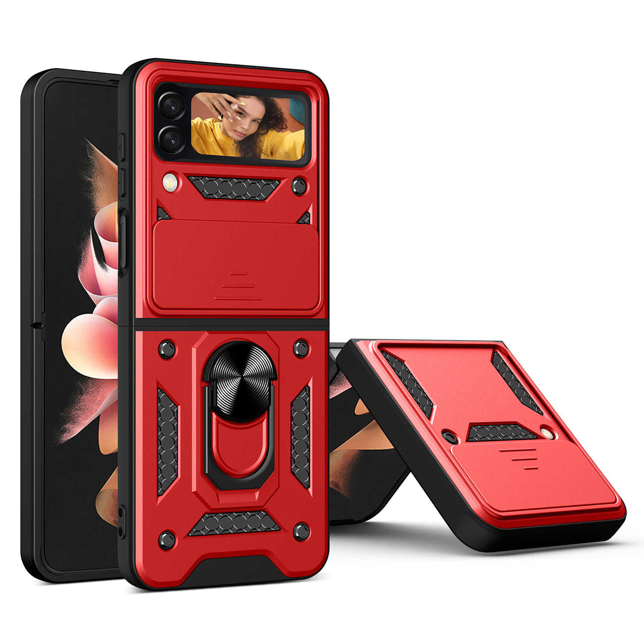Kickstand Ring Holder TPU Magnetic Car Mount for SAMSUNG GALAXY Z FLIP 4 In Red