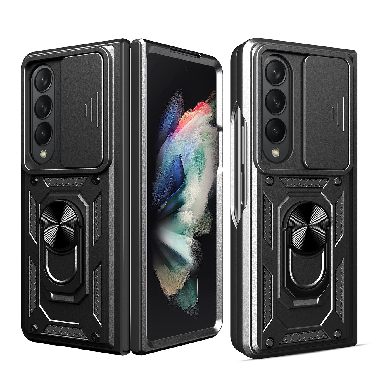 Kickstand Ring Holder TPU Magnetic Car Mount for SAMSUNG GALAXY Z FOLD 4 In Black