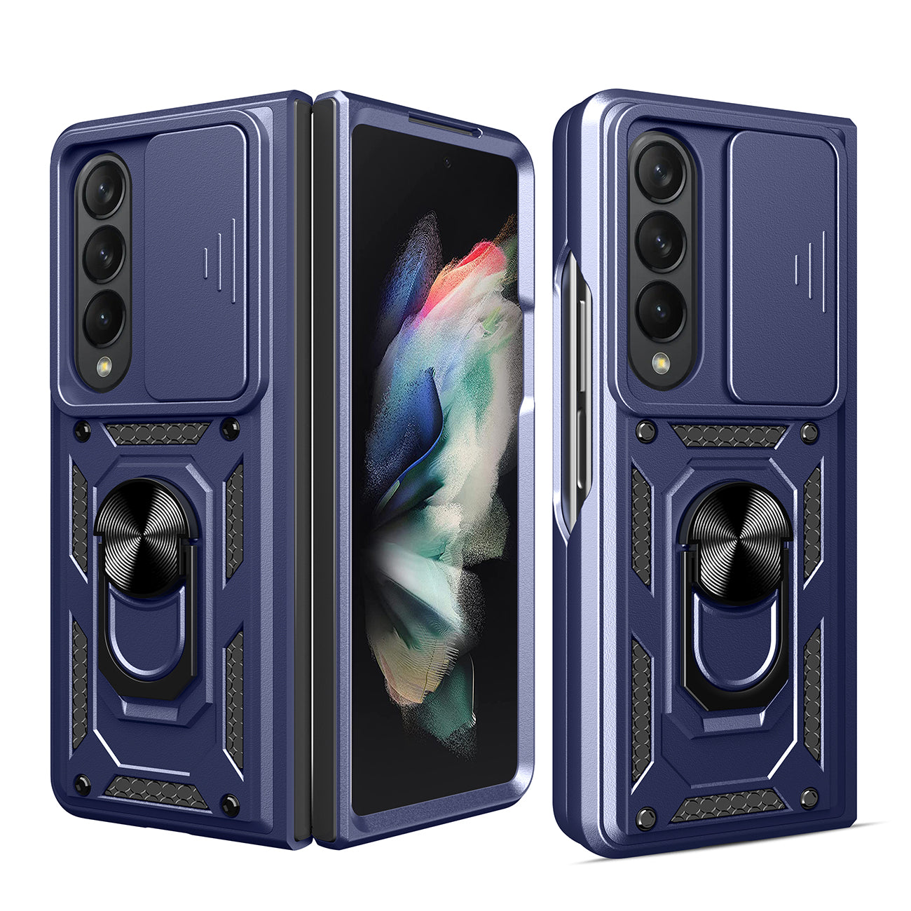 Kickstand Ring Holder TPU Magnetic Car Mount for SAMSUNG GALAXY Z FOLD 4 In Blue