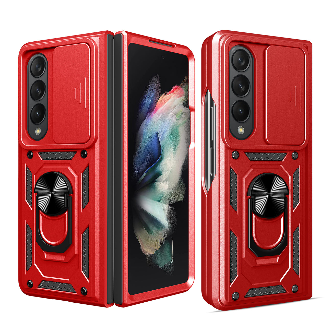 Kickstand Ring Holder TPU Magnetic Car Mount for SAMSUNG GALAXY Z FOLD 4 In Red