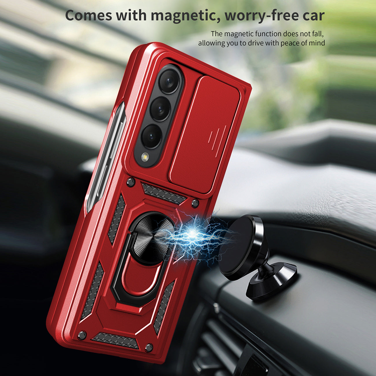 Kickstand Ring Holder TPU Magnetic Car Mount for SAMSUNG GALAXY Z FOLD 4 In Red