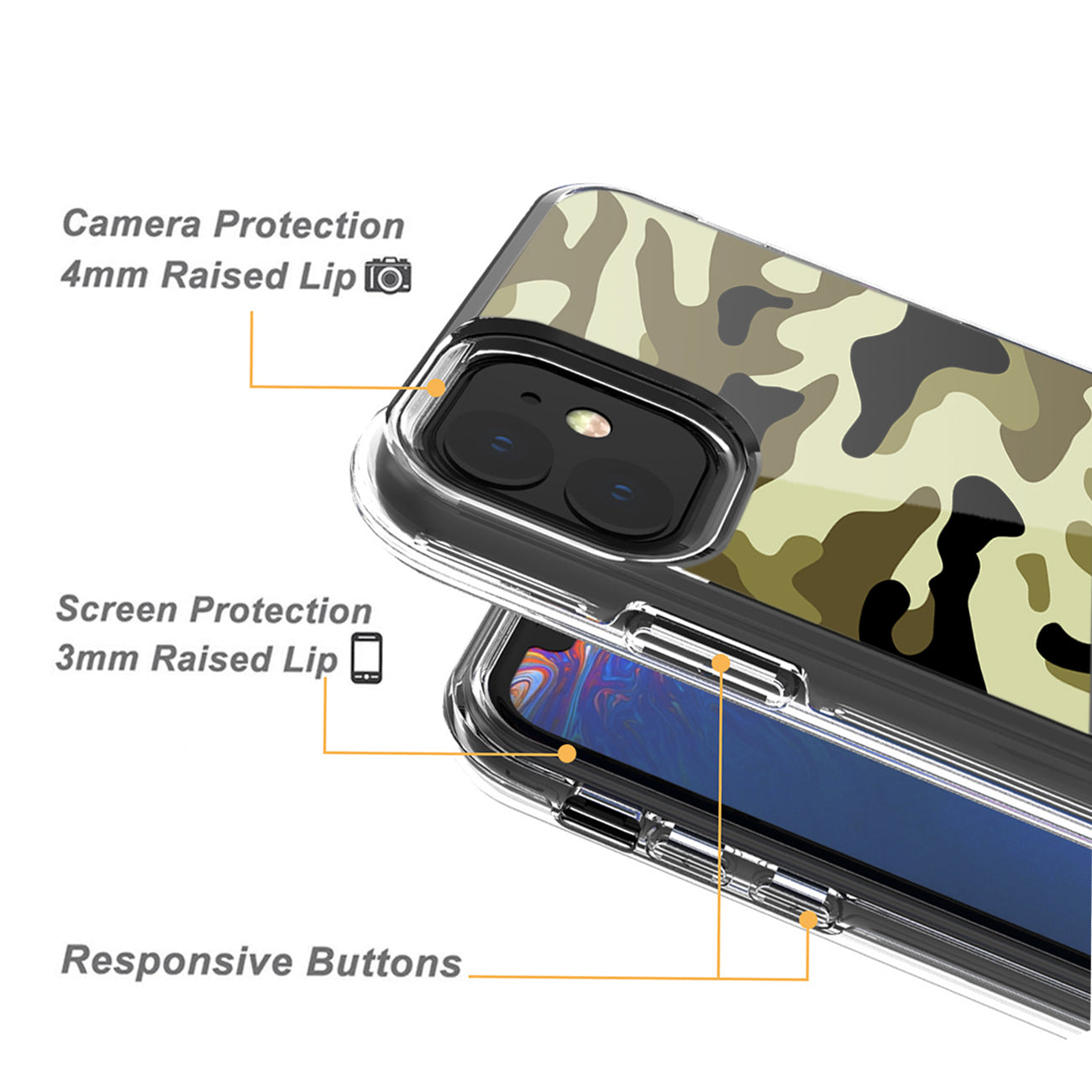 Camouflage Dual Layer Hybrid Hard & Soft TPU Rubber Case for IPH 11 In Green