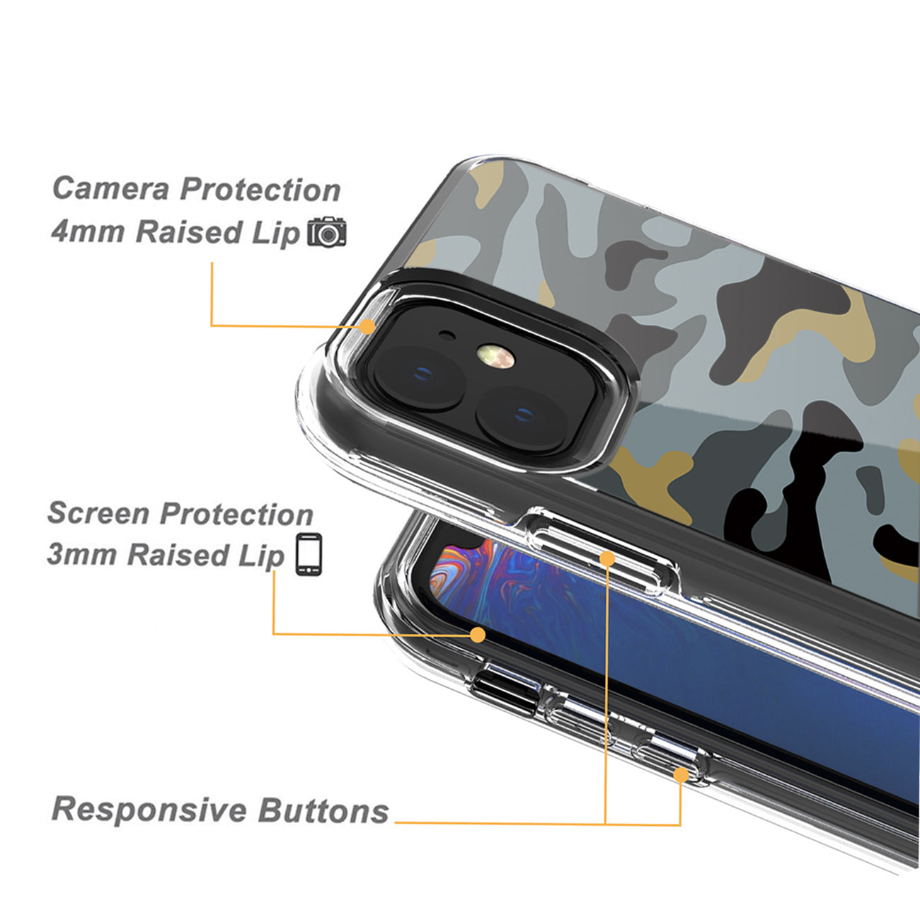 Camouflage Dual Layer Hybrid Hard Plastic and Soft TPU Rubber Case Cover for APPLE IPHONE 11 In Blue
