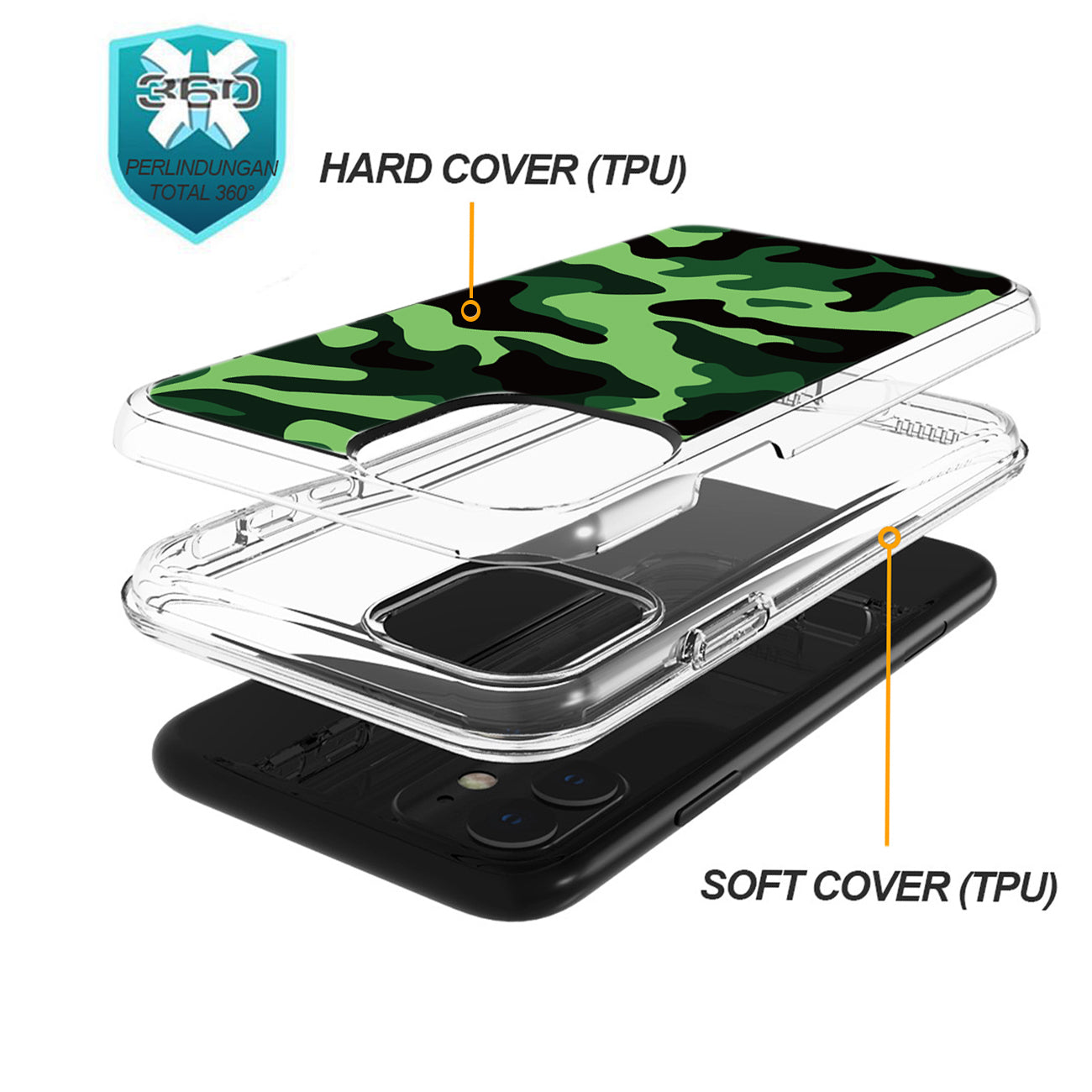 Camouflage Dual Layer Hybrid Hard & Soft TPU Rubber Case for IPH 11 In Mint Green