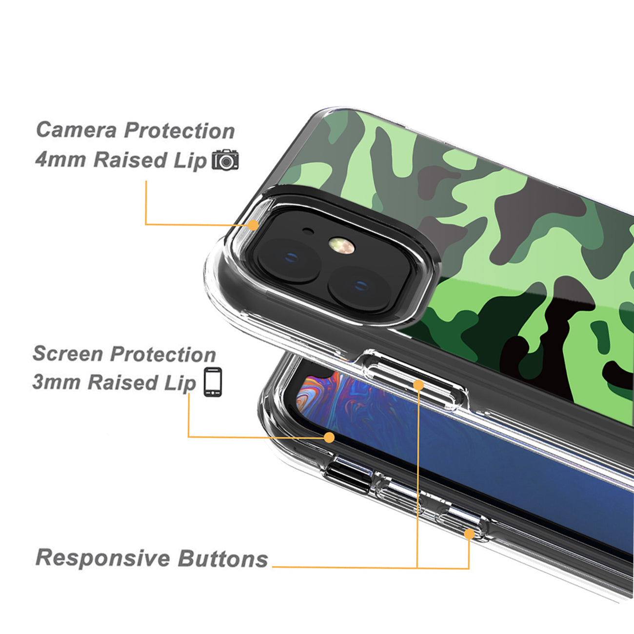 Camouflage Dual Layer Hybrid Hard & Soft TPU Rubber Case for IPH 11 In Mint Green