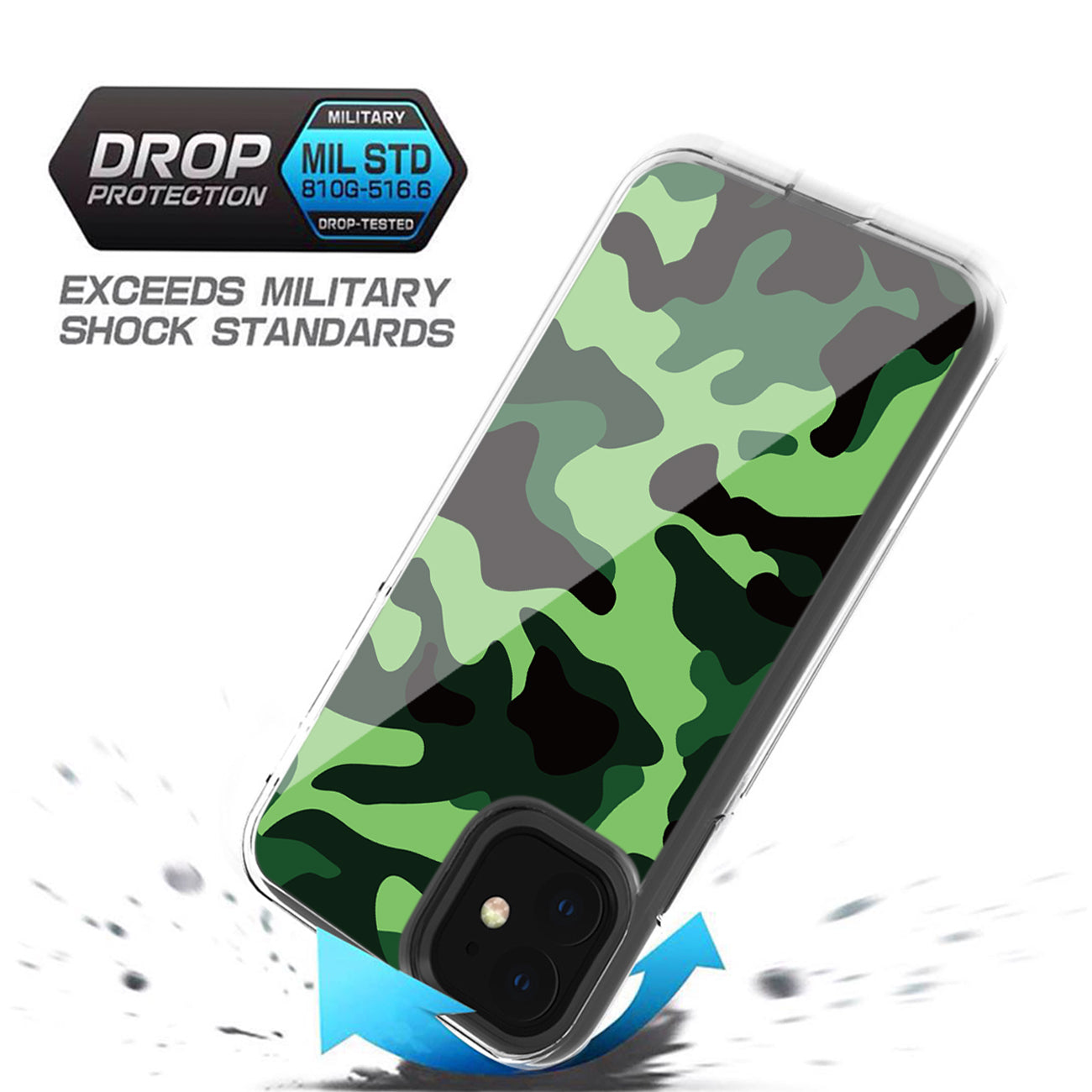 Camouflage Dual Layer Hybrid Hard & Soft TPU Rubber Case for IPH 11 In Mint Green