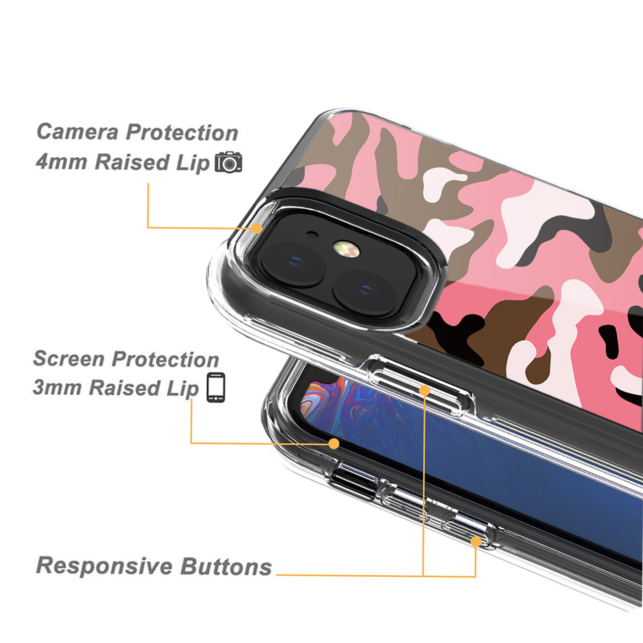 Camouflage Dual Layer Hybrid Hard Plastic and Soft TPU Rubber Case Cover for APPLE IPHONE 11 In Pink