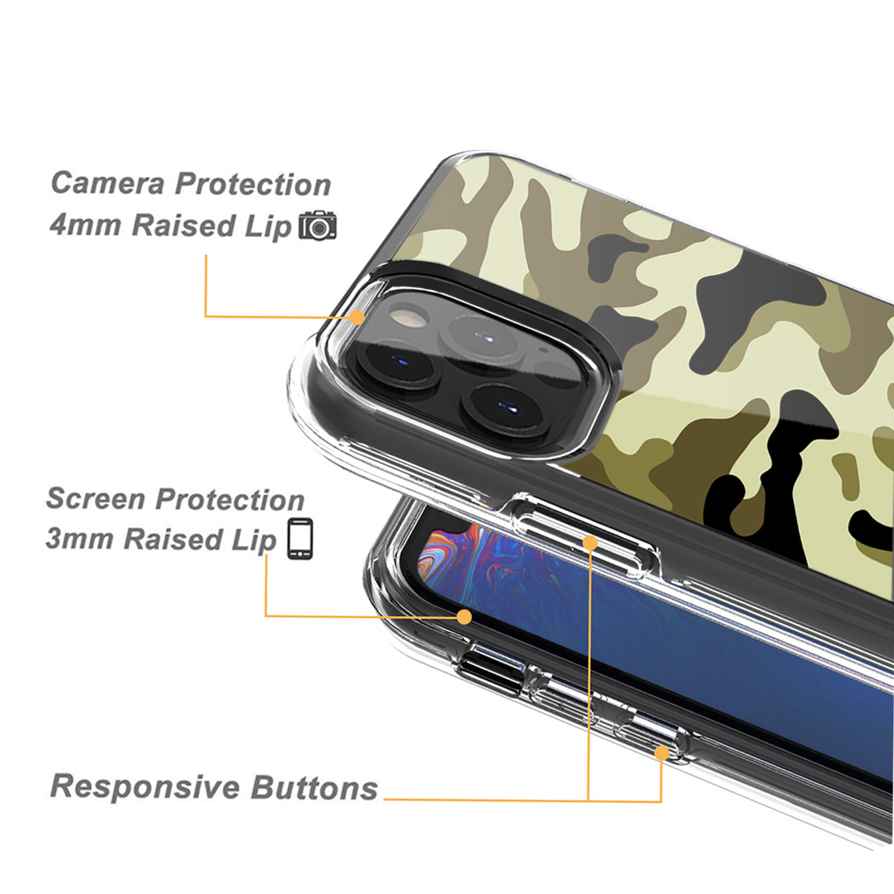 Camouflage Dual Layer Hybrid Hard & Soft TPU Rubber Case for IPH 12/IPH 12 PRO In Green