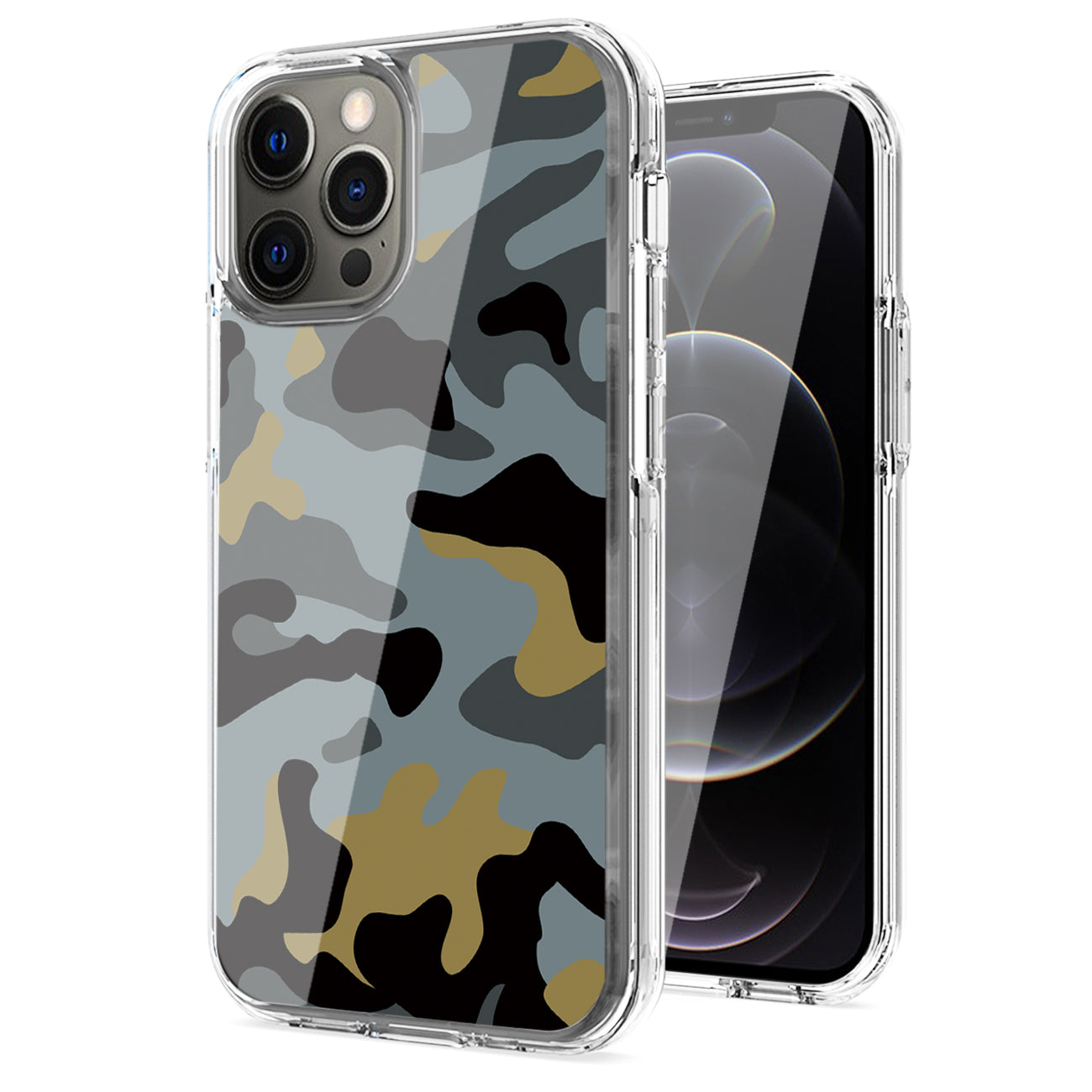 Camouflage Dual Layer Hybrid Hard & Soft TPU Rubber Case for IPH 12/IPH 12 PRO In Blue
