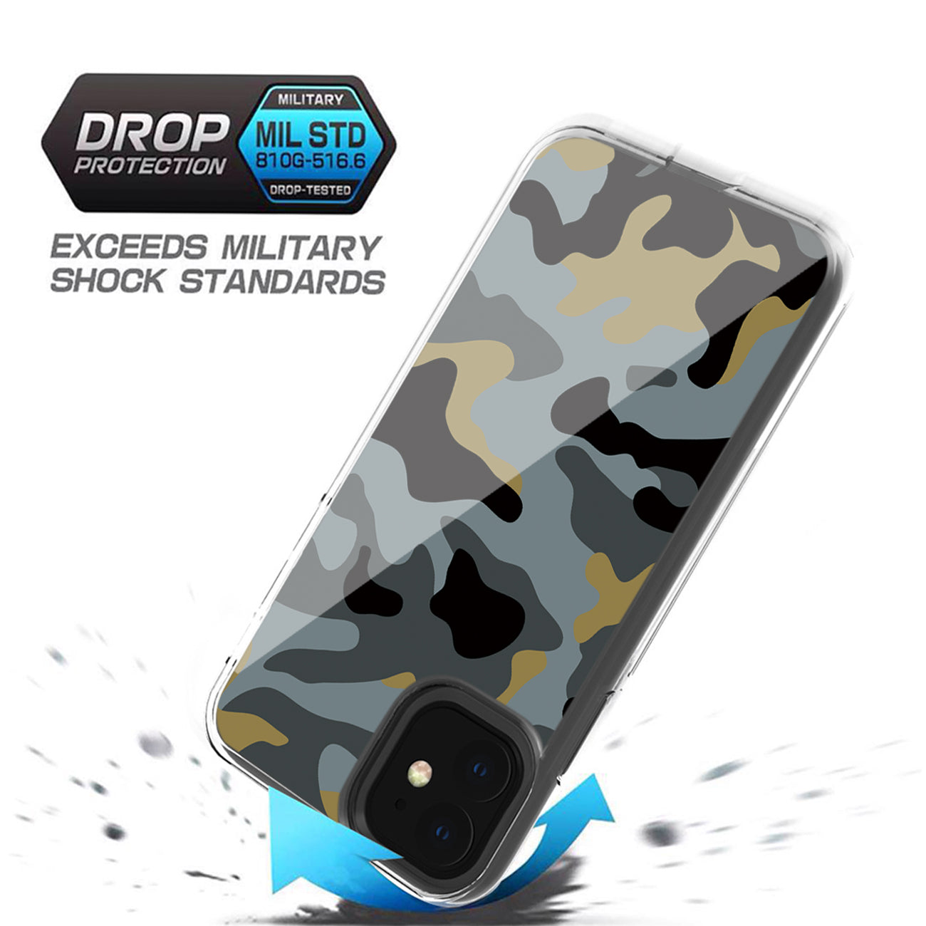 Camouflage Dual Layer Hybrid Hard & Soft TPU Rubber Case for IPH 12/IPH 12 PRO In Blue