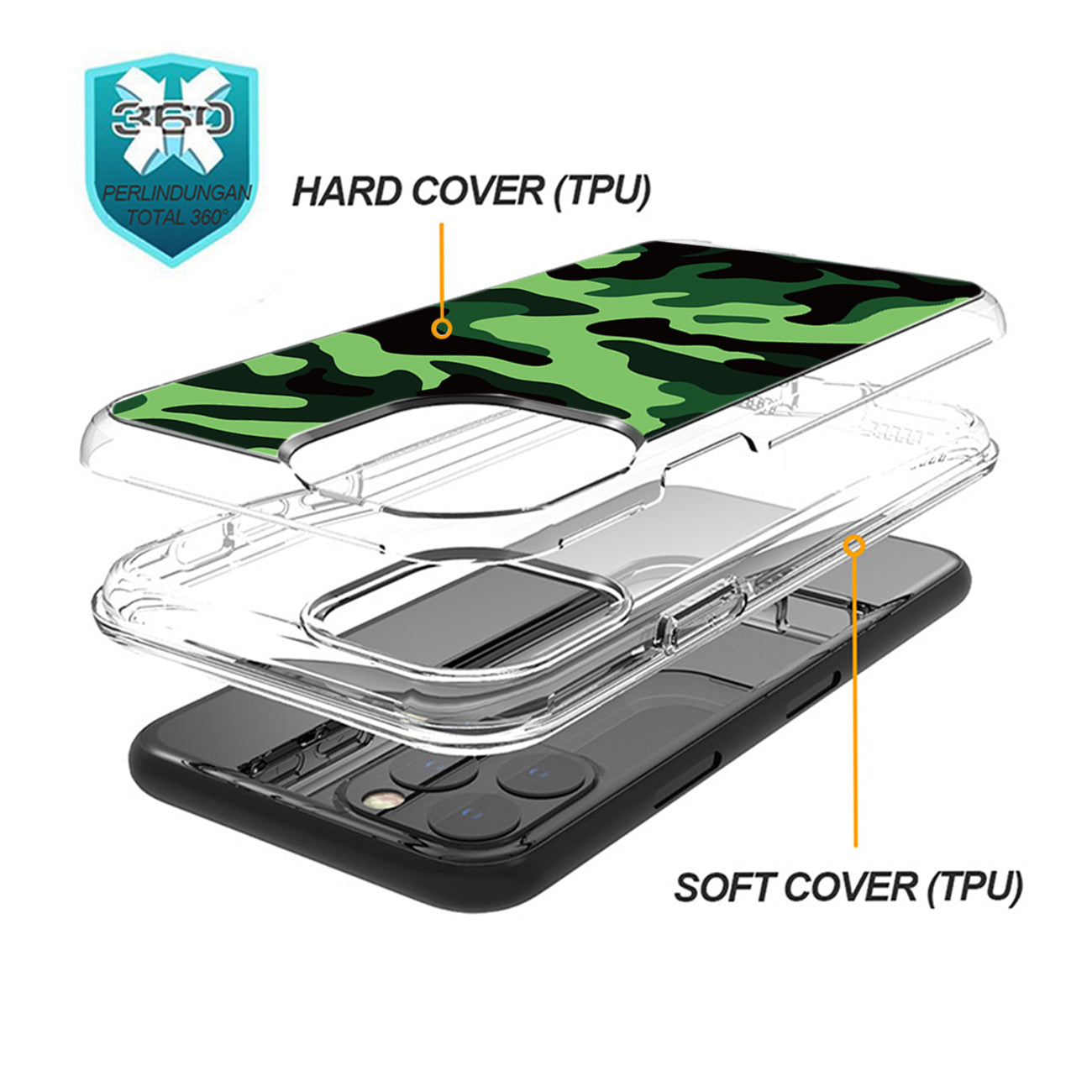 Camouflage Dual Layer Hybrid Hard & Soft TPU Rubber Case for IPH 12/IPH 12 PRO In Mint Green