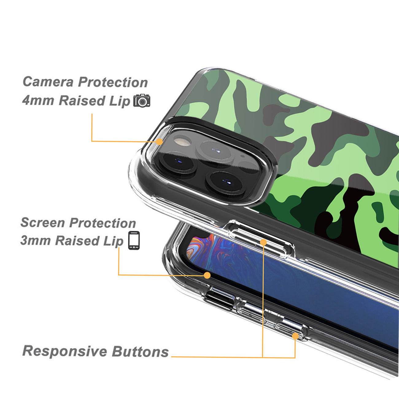 Camouflage Dual Layer Hybrid Hard & Soft TPU Rubber Case for IPH 12/IPH 12 PRO In Mint Green