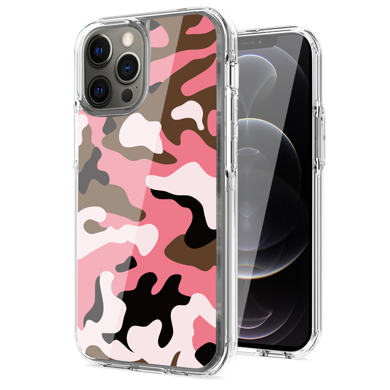 Camouflage Dual Layer Hybrid Hard & Soft TPU Rubber Case for IPH 12/IPH 12 PRO In Pink