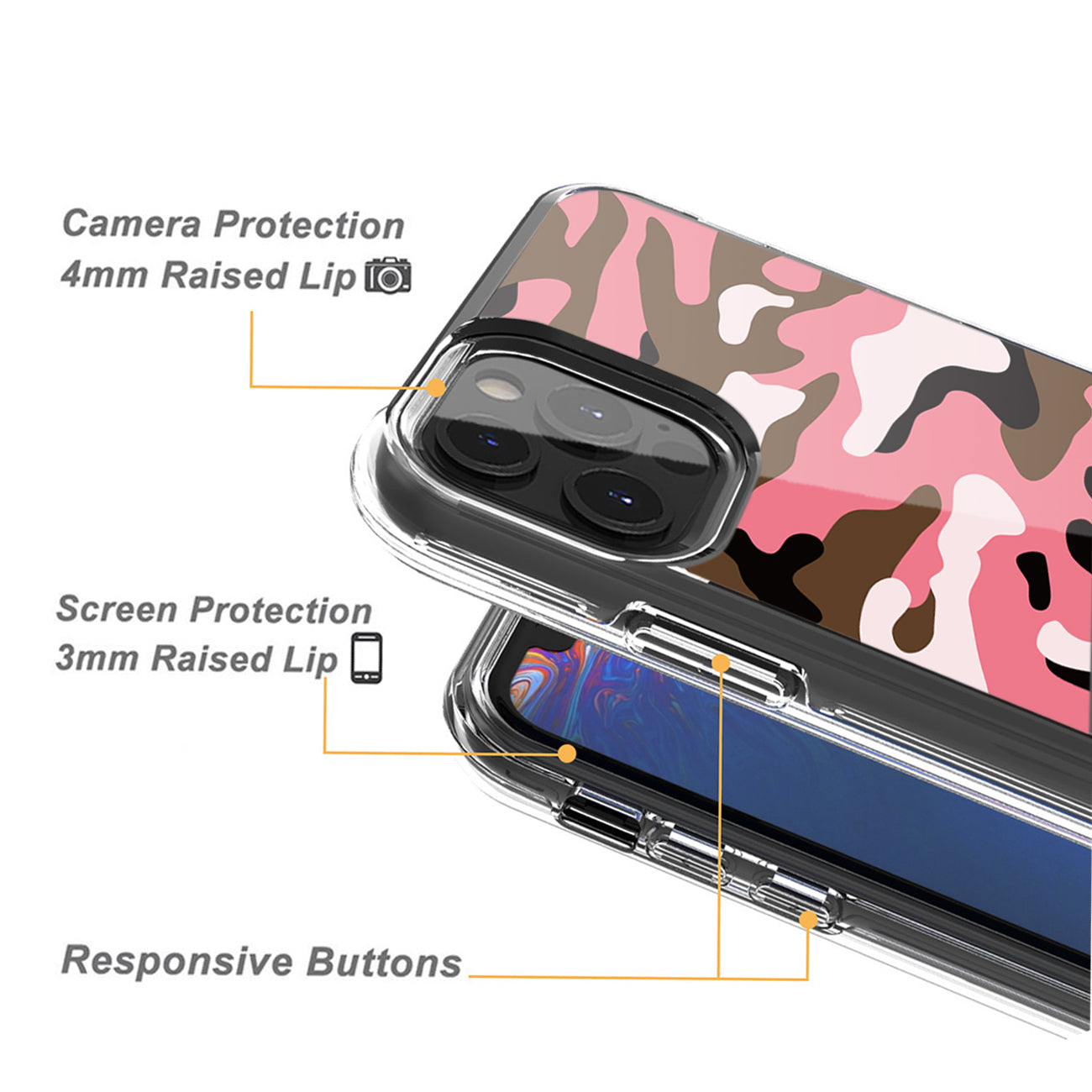 Camouflage Dual Layer Hybrid Hard & Soft TPU Rubber Case for IPH 12/IPH 12 PRO In Pink