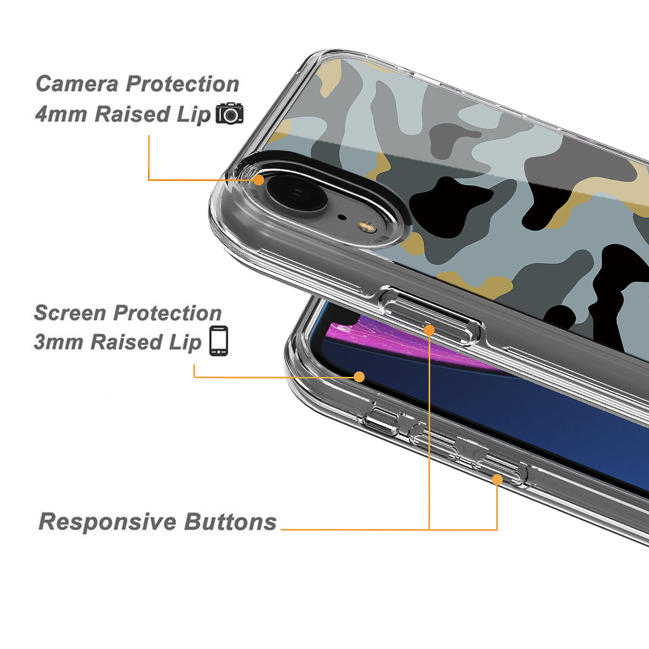 Camouflage Dual Layer Hybrid Hard Plastic and Soft TPU Rubber Case Cover for APPLE IPHONE XR In Blue