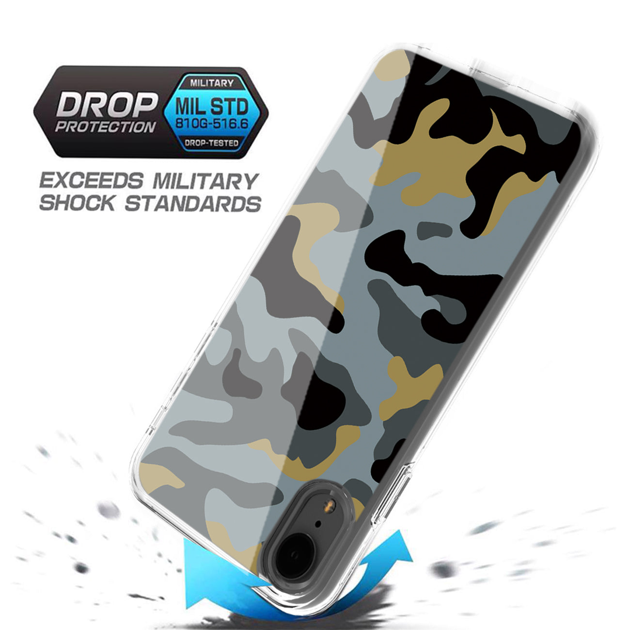 Camouflage Dual Layer Hybrid Hard Plastic and Soft TPU Rubber Case Cover for APPLE IPHONE XR In Blue