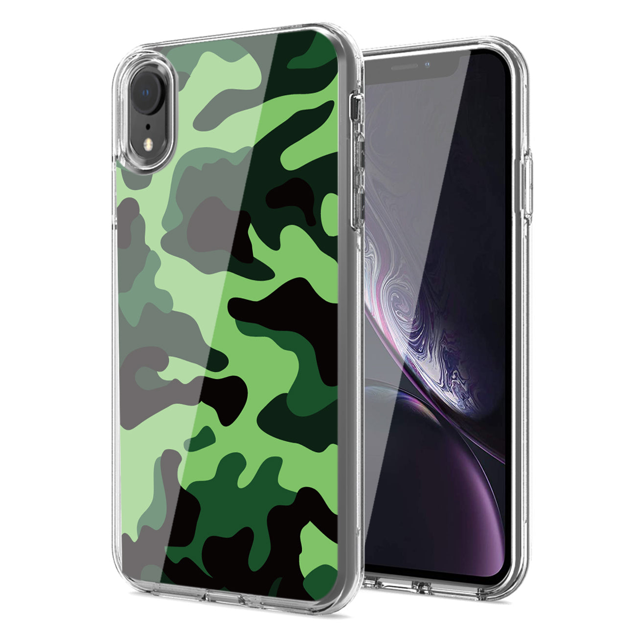 Camouflage Dual Layer Hybrid Hard & Soft TPU Rubber Case for IPH XR In Mint Green