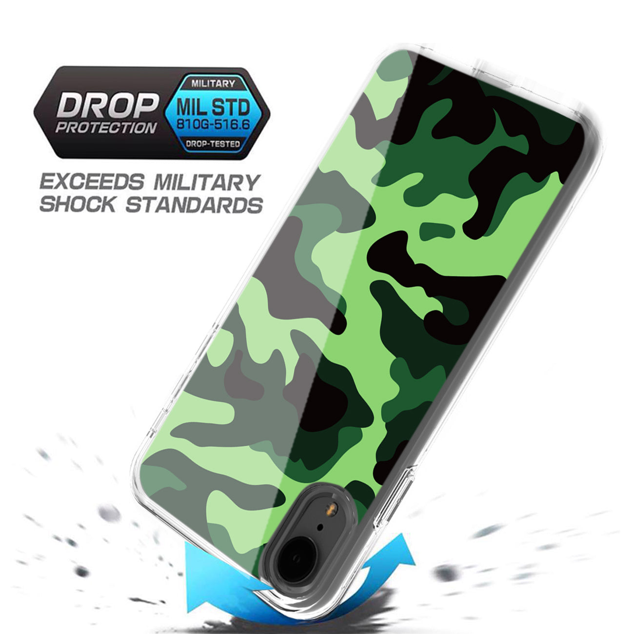 Camouflage Dual Layer Hybrid Hard & Soft TPU Rubber Case for IPH XR In Mint Green