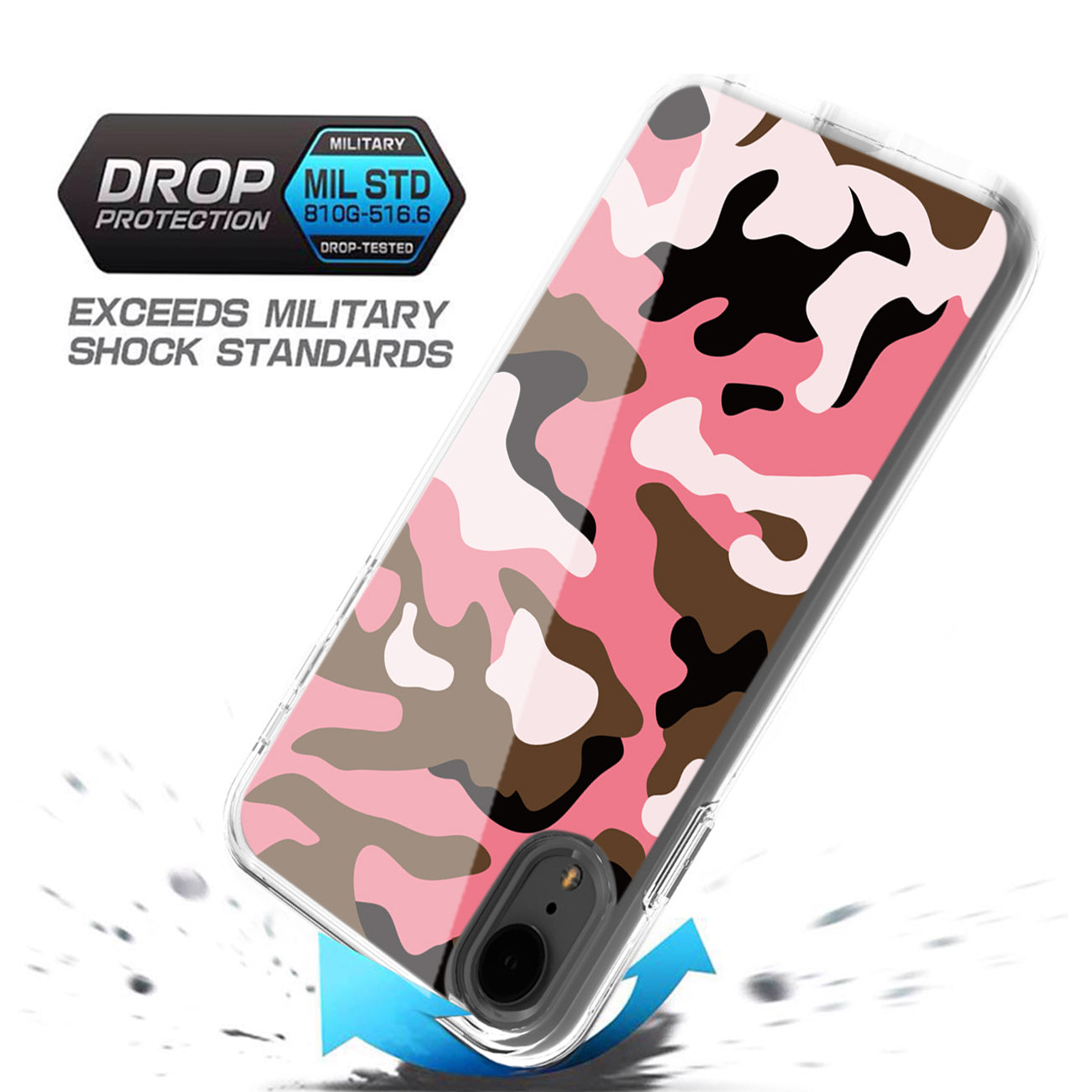 Camouflage Dual Layer Hybrid Hard Plastic and Soft TPU Rubber Case Cover for APPLE IPHONE XR In Pink