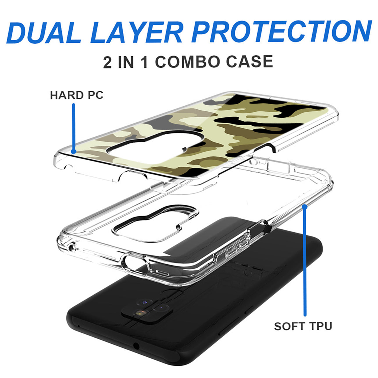 Camouflage Dual Layer Hybrid Hard & Soft TPU Rubber Case for MOTOROLA G PLAY In Green