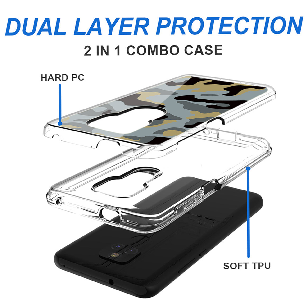 Camouflage Dual Layer Hybrid Hard Plastic and Soft TPU Rubber Case Cover for MOTOROLA G PLAY In Blue